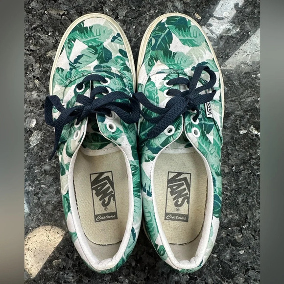 Vans Leaf Me Alone Palm Leaf Print Lace Up Low Profile Sneakers Women’s 8 Shoes - Picture 3 of 11